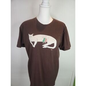 American Apparel Brown Cat Graphic Tee Large Kittens Milk Bar Quirky Art Indie
